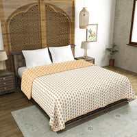 BLOCKS OF INDIA Polycotton Double Dohar /Blanket for Summer (YELLOW FLOWER DULL COTTON)