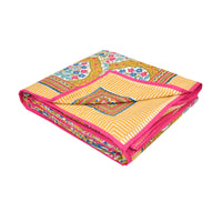 Cotton Dohar / Blanket King Bed Size Hand Block Printed (Yellow Gad Paisley)