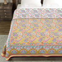 Cotton Dohar / Blanket King Bed Size Hand Block Printed (Yellow Gad Paisley)