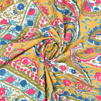 Cotton Dohar / Blanket King Bed Size Hand Block Printed (Yellow Gad Paisley)