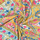 Cotton Dohar / Blanket King Bed Size Hand Block Printed (Yellow Gad Paisley)