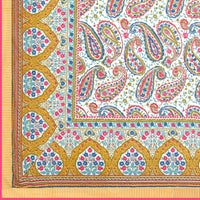 Cotton Dohar / Blanket King Bed Size Hand Block Printed (Yellow Gad Paisley)