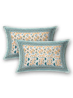 King Size Pure Cotton Hand Block Print Bedsheet (Turquoise Boota Paisley)