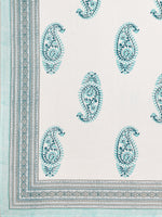 King Size Pure Cotton Hand Block Print Bedsheet (Turquoise Boota Paisley)