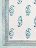 King Size Pure Cotton Hand Block Print Bedsheet (Turquoise Boota Paisley)