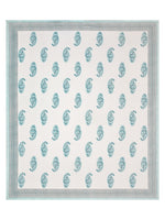 King Size Pure Cotton Hand Block Print Bedsheet (Turquoise Boota Paisley)