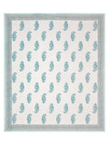 King Size Pure Cotton Hand Block Print Bedsheet (Turquoise Boota Paisley)