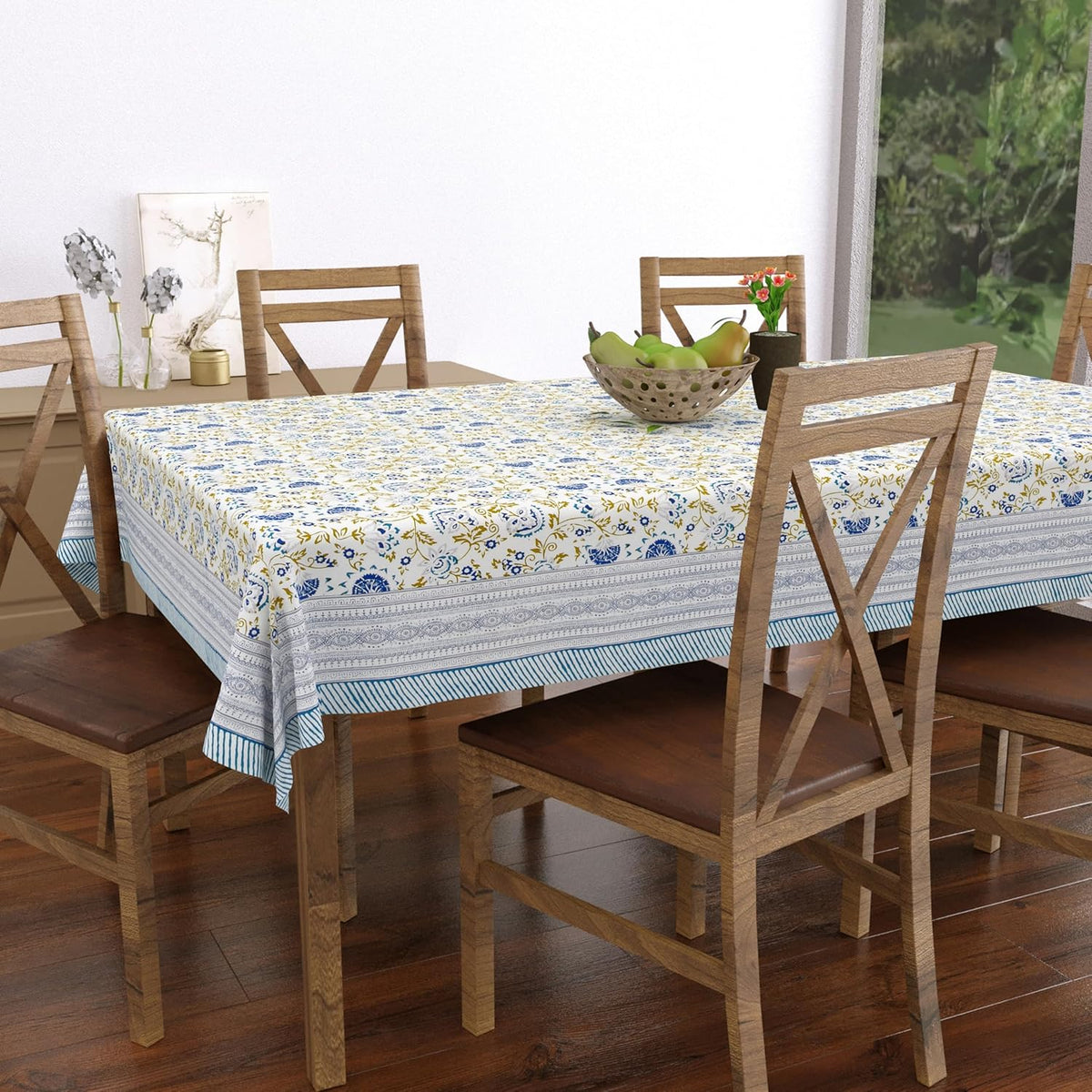 Pure Cotton Table Cloth Rajasthani Hand Block Printed (Blue jaal ...