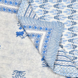 Cotton Single Size Quilt/ Rajai Hand Block Print for Light Winters (150x225 cm) (Blue Leaf)