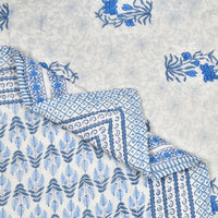 Cotton Single Size Quilt/ Rajai Hand Block Print for Light Winters (150x225 cm) (Blue Leaf)