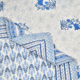 Cotton Single Size Quilt/ Rajai Hand Block Print for Light Winters (150x225 cm) (Blue Leaf)