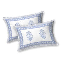 BLOCKS OF INDIA Hand Block Print Cotton King Size Bedsheet (Blue Leaf)