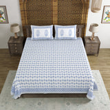 BLOCKS OF INDIA Hand Block Print Cotton King Size Bedsheet (Blue Leaf)