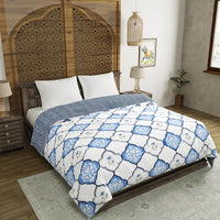 BLOCKS OF INDIA Hand Block Printed Cotton King Size Quilt (Blue Mughal)