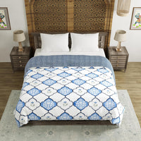 BLOCKS OF INDIA Hand Block Printed Cotton King Size Quilt (Blue Mughal)
