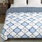 BLOCKS OF INDIA Hand Block Printed Cotton King Size Quilt (Blue Mughal)