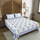 BLOCKS OF INDIA Hand Block Print Cotton King Size Bedsheet (Blue Pot)