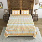 BLOCKS OF INDIA Hand Block Print Cotton King Size Bedsheet (Brown Leaf)