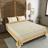 BLOCKS OF INDIA Hand Block Print Cotton King Size Bedsheet (Brown Leaf)