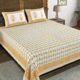 BLOCKS OF INDIA Hand Block Print Cotton King Size Bedsheet (Brown Leaf)