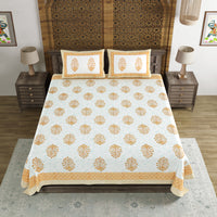 BLOCKS OF INDIA Hand Block Print Cotton King Size Bedsheet (Brown Pot)