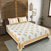 BLOCKS OF INDIA Hand Block Print Cotton King Size Bedsheet (Brown Pot)
