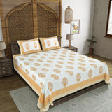 BLOCKS OF INDIA Hand Block Print Cotton King Size Bedsheet (Brown Pot)
