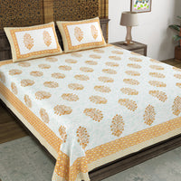 BLOCKS OF INDIA Hand Block Print Cotton King Size Bedsheet (Brown Pot)