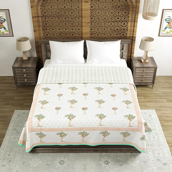 Cotton Dohar / Blanket King Bed Size Hand Block Printed (Brown Tree)