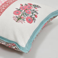 BLOCKS OF INDIA Hand Block Printed Cotton Linen Cushion Cover (40 x 40 cm) (Pink Half)