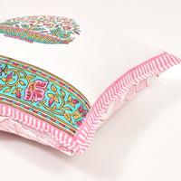Rajasthani Handmade Hand Block Print Cotton Cushion Cover , Pink Bowl Motifs (5 Pcs)