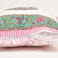Rajasthani Handmade Hand Block Print Cotton Cushion Cover , Pink Bowl Motifs (5 Pcs)
