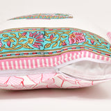 Rajasthani Handmade Hand Block Print Cotton Cushion Cover , Pink Bowl Motifs (5 Pcs)