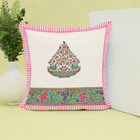 Rajasthani Handmade Hand Block Print Cotton Cushion Cover , Pink Bowl Motifs (5 Pcs)
