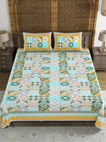 King Size Pure Cotton Hand Block Print Bedsheet (Green chokdi)