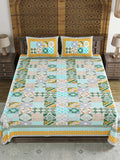 King Size Pure Cotton Hand Block Print Bedsheet (Green chokdi)