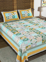 King Size Pure Cotton Hand Block Print Bedsheet (Green chokdi)