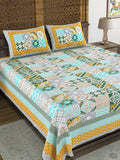 King Size Pure Cotton Hand Block Print Bedsheet (Green chokdi)