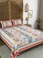 King Size Pure Cotton Hand Block Print Bedsheet (Red Chokdi)