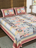 King Size Pure Cotton Hand Block Print Bedsheet (Red Chokdi)