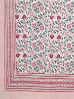King Size Pure Cotton Hand Block Print Bedsheet (Pink Floral)