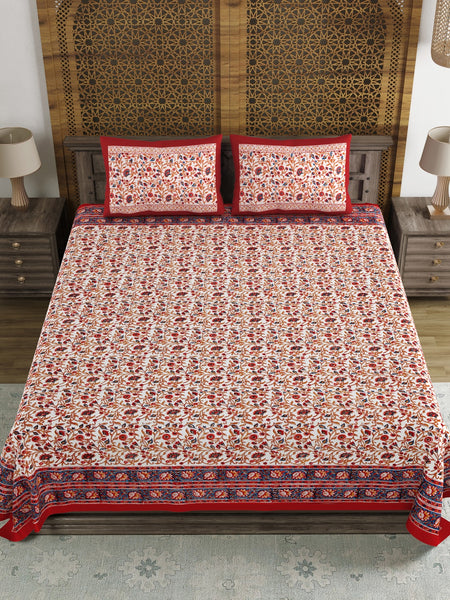 BLOCKS OF INDIA Hand Block Printed Cotton Super King Size Bedsheet(245 X 270 CM) (Color 16)
