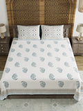 King Size Pure Cotton Hand Block Print Bedsheet (Grey Boota Paisley)