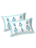 King Size Pure Cotton Hand Block Print Bedsheet (Blue Kairi)