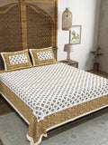 Hand Block Print Cotton King Size Bedsheet (Brown Buti)