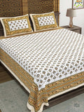 Hand Block Print Cotton King Size Bedsheet (Brown Buti)