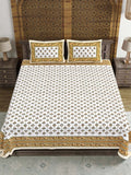 Hand Block Print Cotton King Size Bedsheet (Brown Buti)