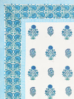 King Size Pure Cotton Hand Block Print Bedsheet (Blue Kairi)