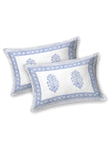 BLOCKS OF INDIA Hand Block Print Cotton King Size Bedsheet (Blue Pot)