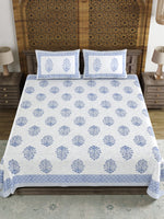 BLOCKS OF INDIA Hand Block Print Cotton King Size Bedsheet (Blue Pot)